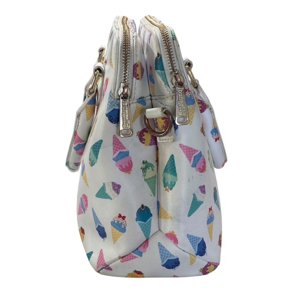 Disney Loungefly Ice Cream Cone Satchel White Pastel Print  Double Zip Handbag - Picture 8 of 16